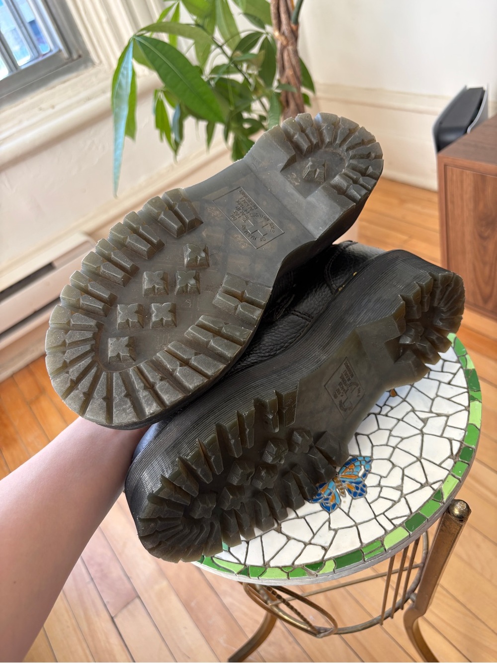 DR. MARTENS Black Platform Mary Jane Shoes with Yellow Stitching - Picture 5 of 5